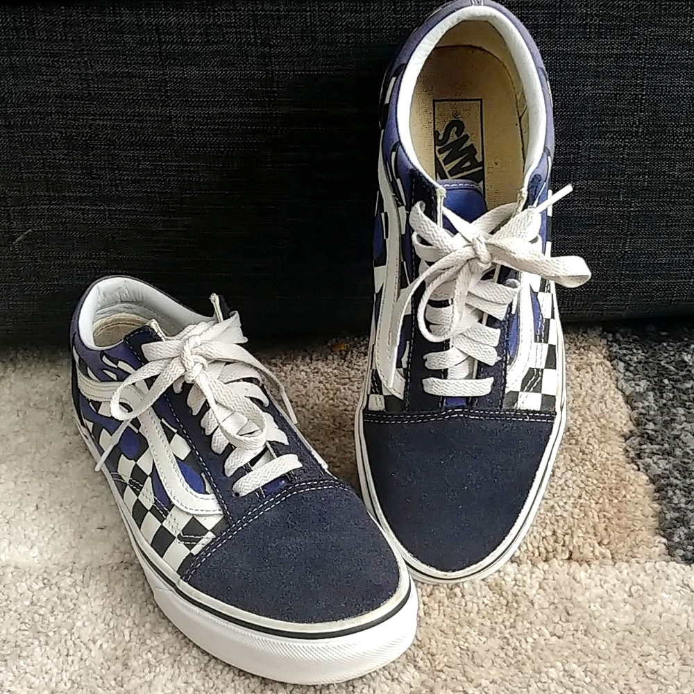 Vans Old Skool Checkerboard Flame Skate Shoes